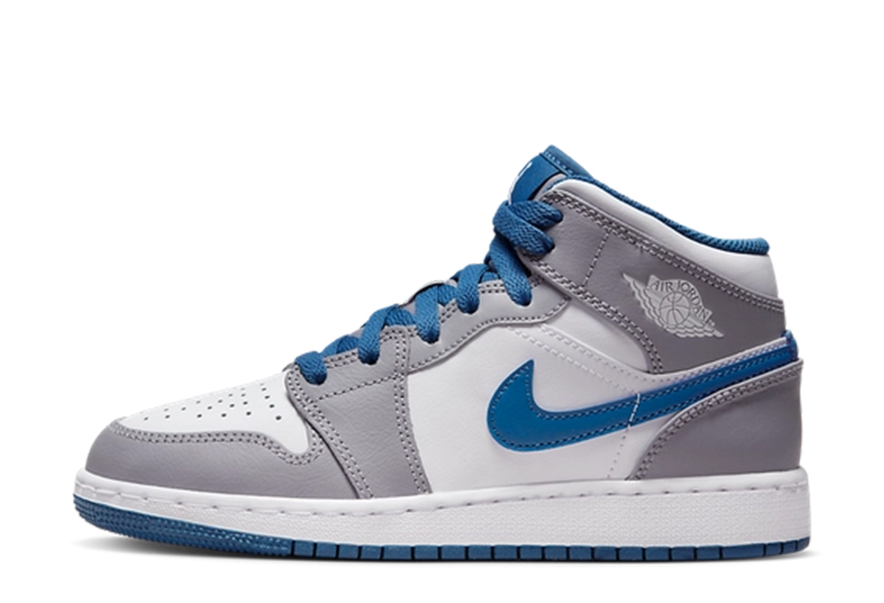 Air Jordan 1 Mid GS 'True Blue' (2023) Cement Grey/White/True Blue sneaker – authenticated on KLEKT