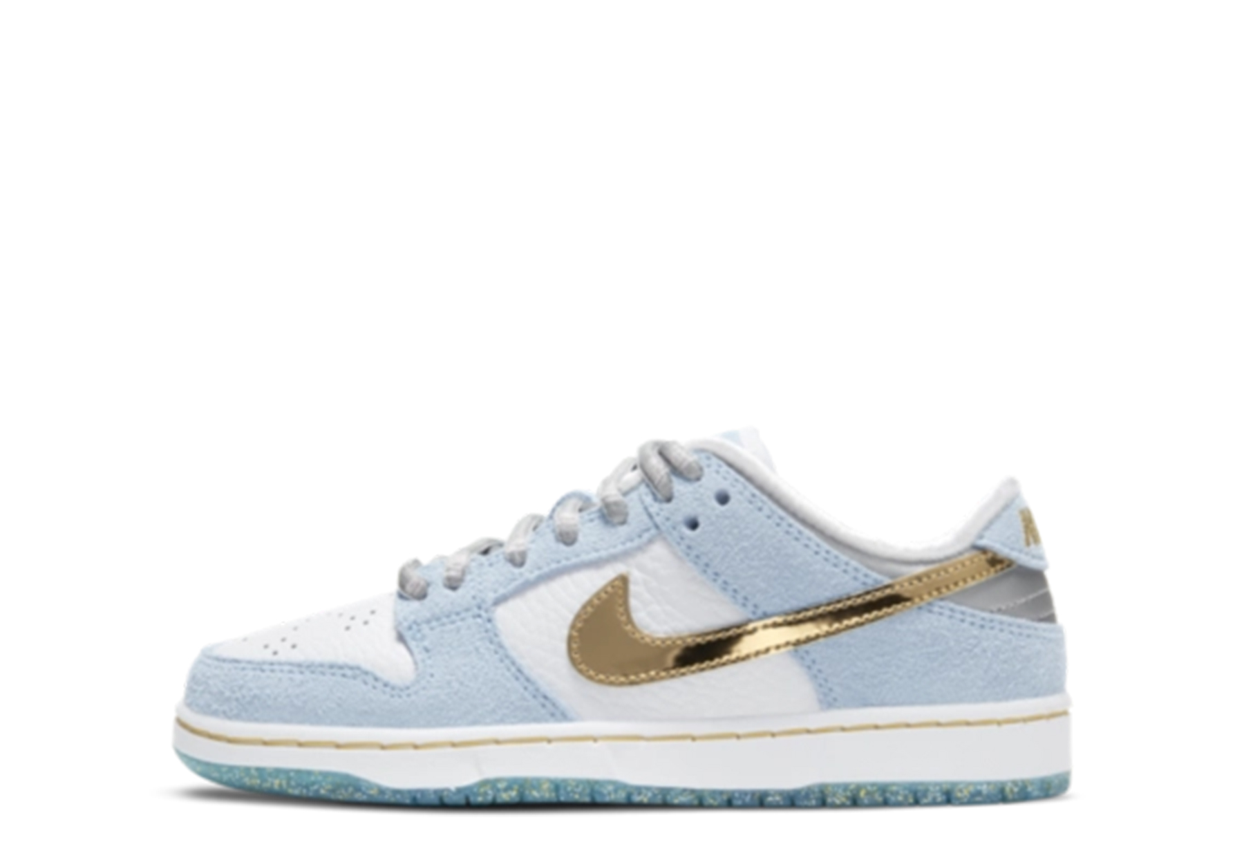 Nike SB X Sean Cliver Dunk Low PS 'Christmas' (2020) White/Blue/Metallic Gold sneaker – authenticated on KLEKT