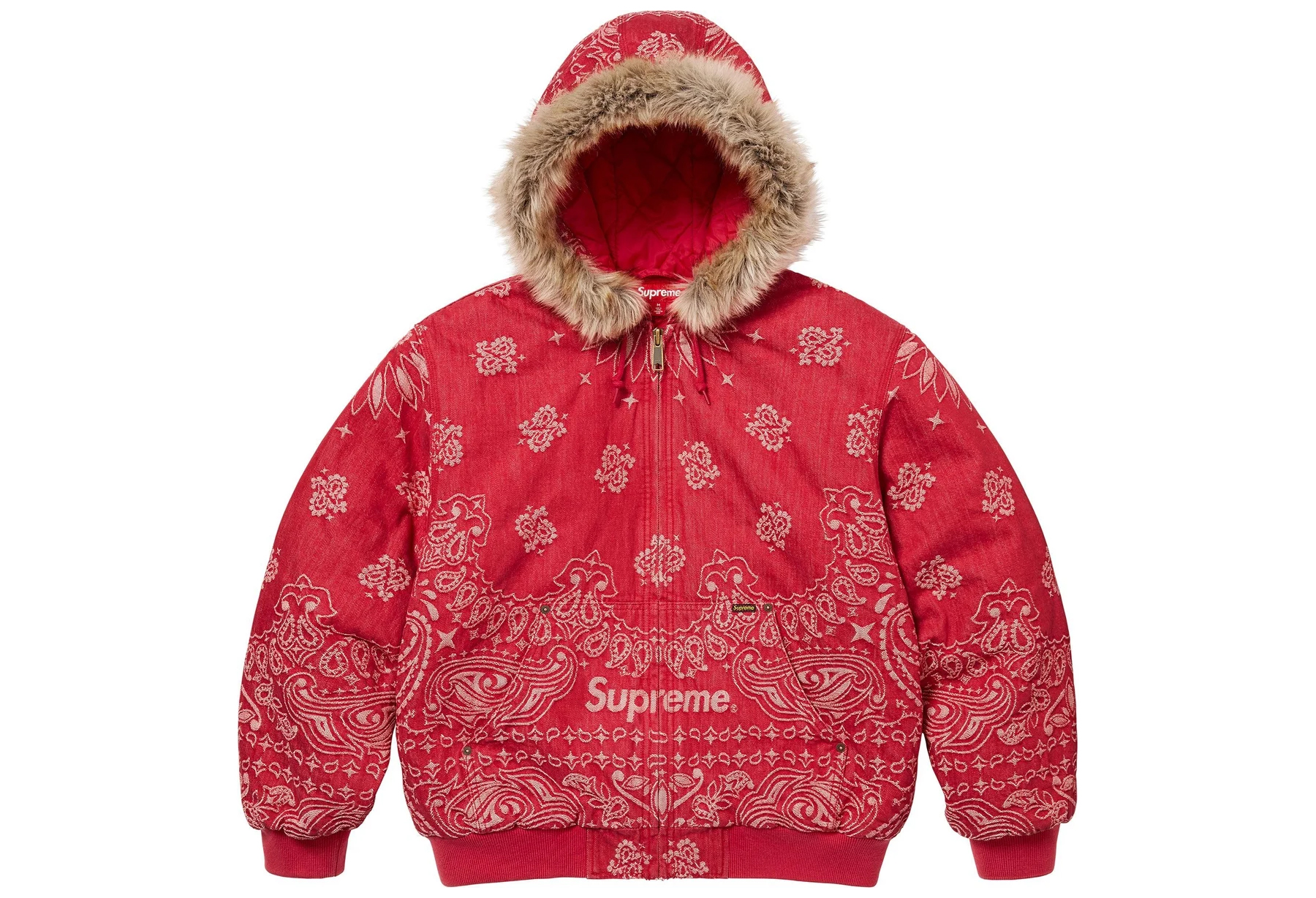 Supreme Bandana Jacquard Denim Hooded Work Jacket 'Red' (SS25) RED sneaker – authenticated on KLEKT