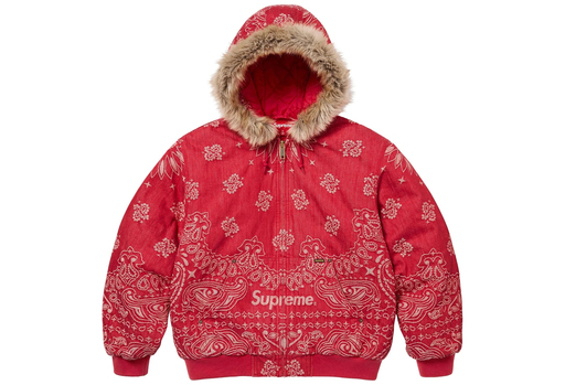 Supreme Bandana Jacquard Denim Hooded Work Jacket 'Red' (SS25) – authenticated on KLEKT
