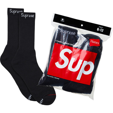 Supreme Hanes Crew Socks (4 Pack) Black (FW20)