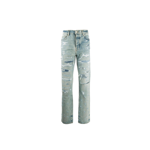 Amiri Ripped Straight-Leg Jeans Indigo Blue