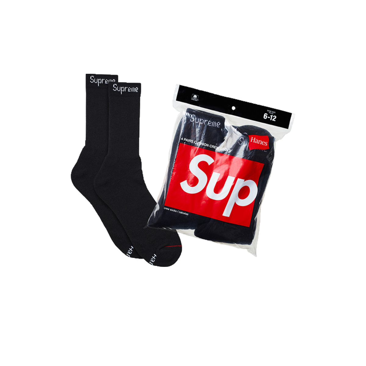 Supreme Hanes Crew Socks (4 Pack) Black (SS21) BLACK sneaker – authenticated on KLEKT